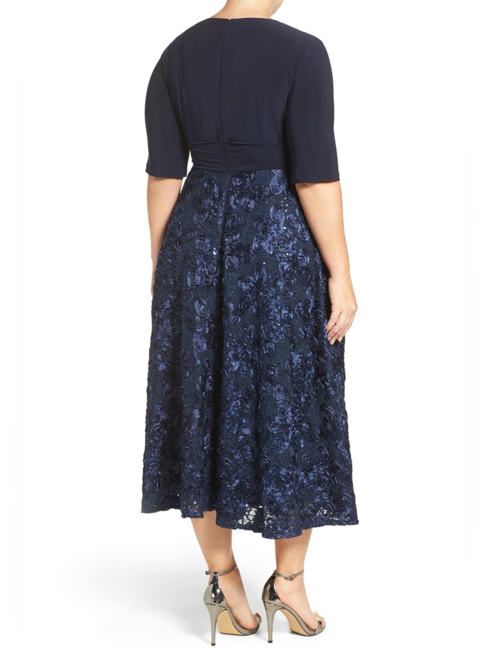 Alex Evenings Elegant Navy Wrap & Floral Midi Dress Size 18W - Picture 3 of 15